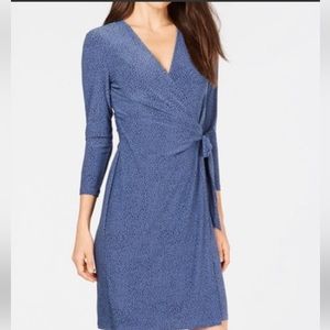 NWT Anne Klein Versailles wrap dress L Large Blue black dot New